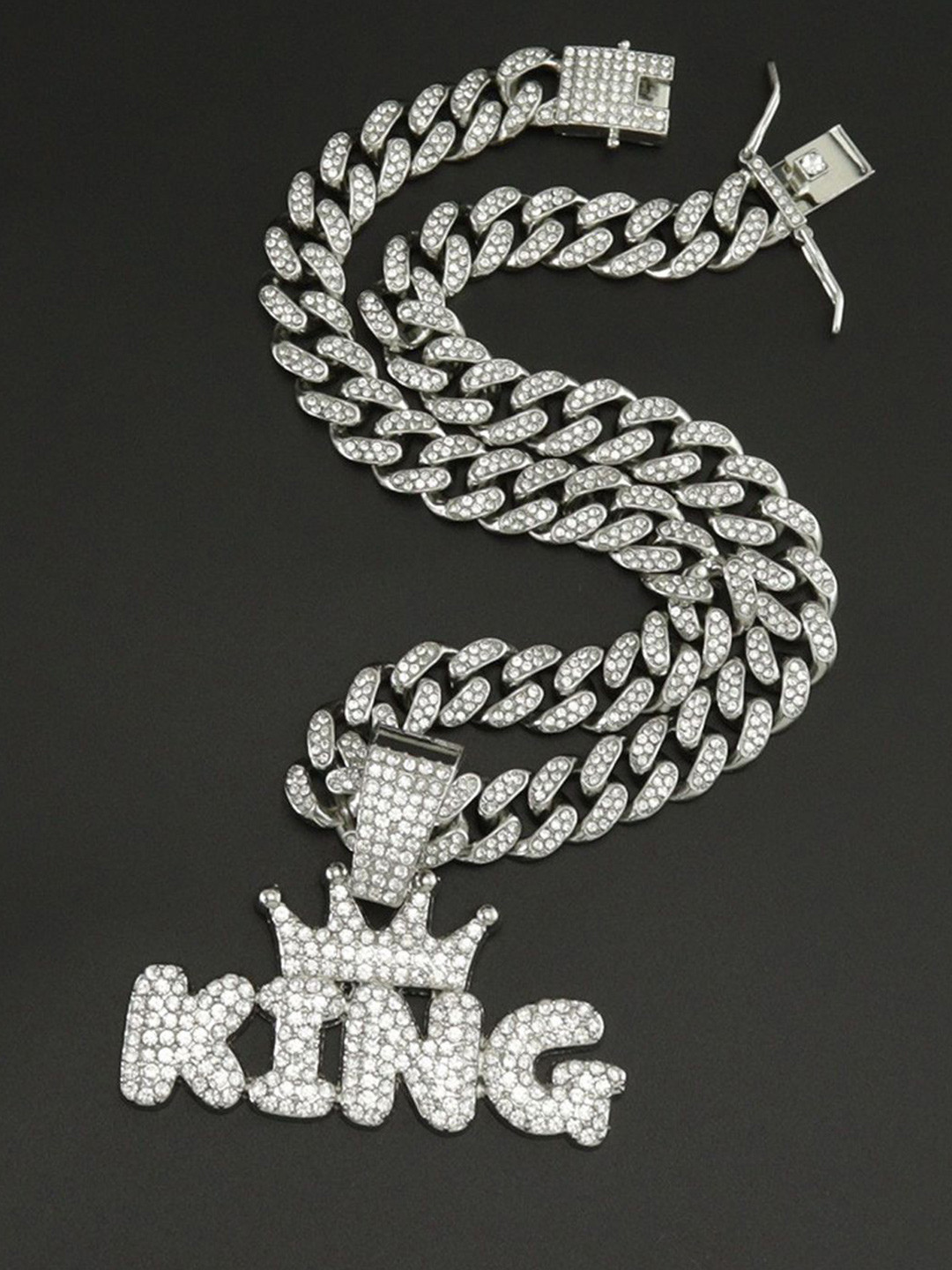 VAGHBHATT Men Stainless Steel Silver-Plated King Pendant With Chain