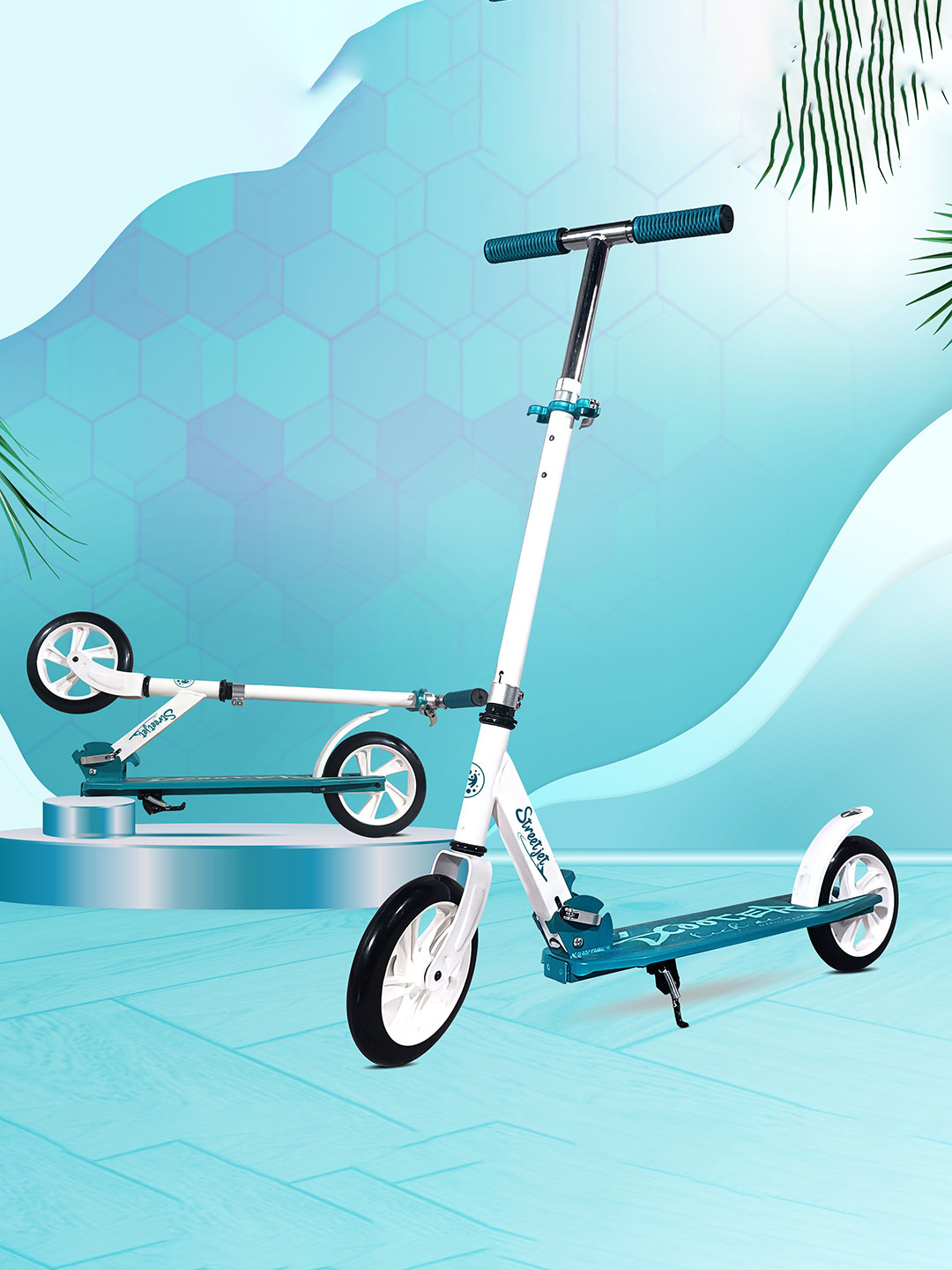 KIDSMATE StreetJet White 2 Wheel Foldable Kick Scooter