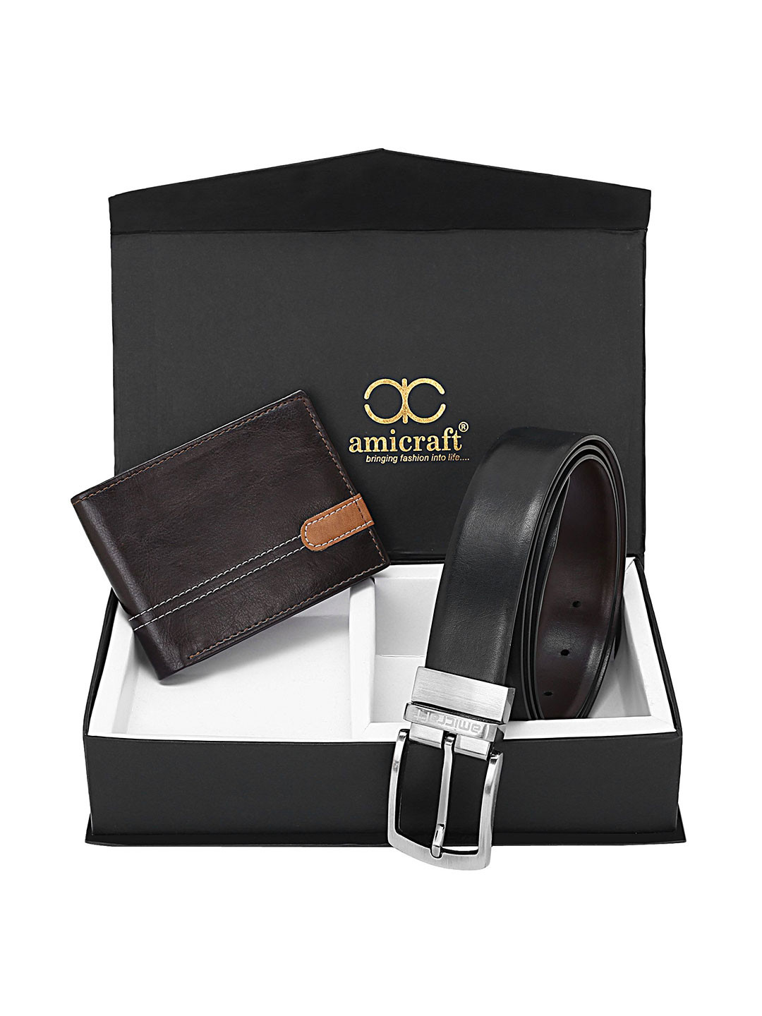 amicraft Men Wallet and Belt Gift Set