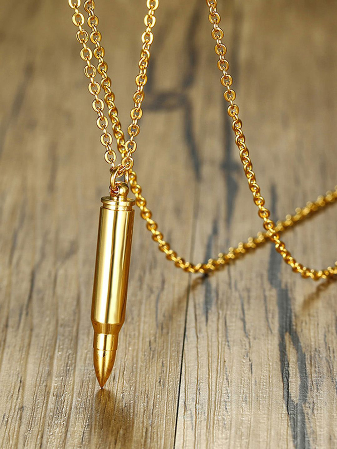 Peora Men Gold-Plated Bullet Shaped Pendant Chain With Red Rose