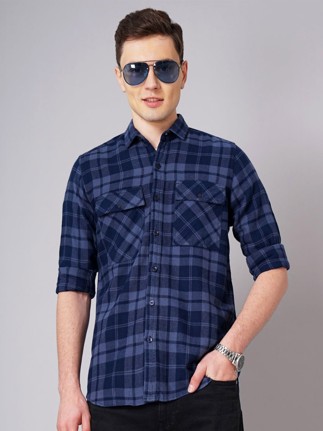 THE BEETEL HOUSE Men Standard Slim Fit Tartan Checks Opaque Striped Casual Shirt