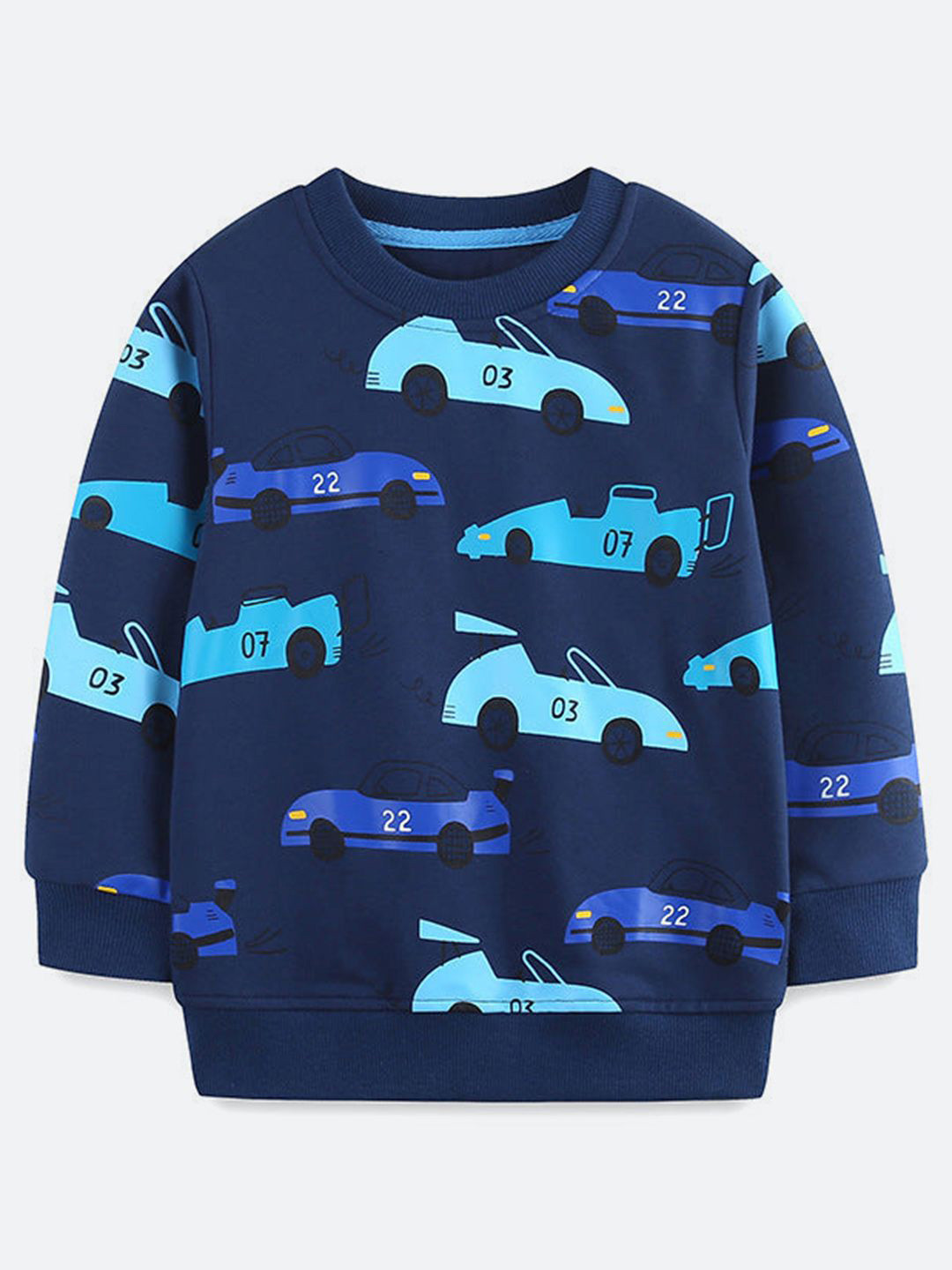 Oh Rare Boy Car Printed Round Neck Long Sleeves Pullover Sweatshirt