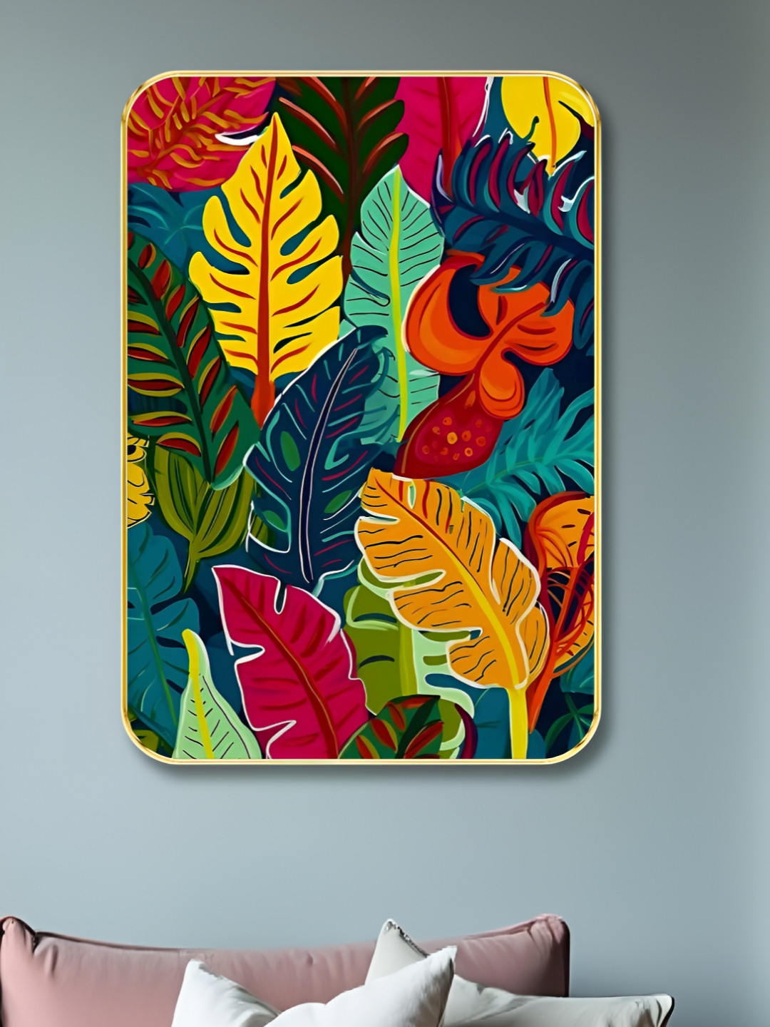 SAF Green & Yellow Wood Leaf Wall Paintings