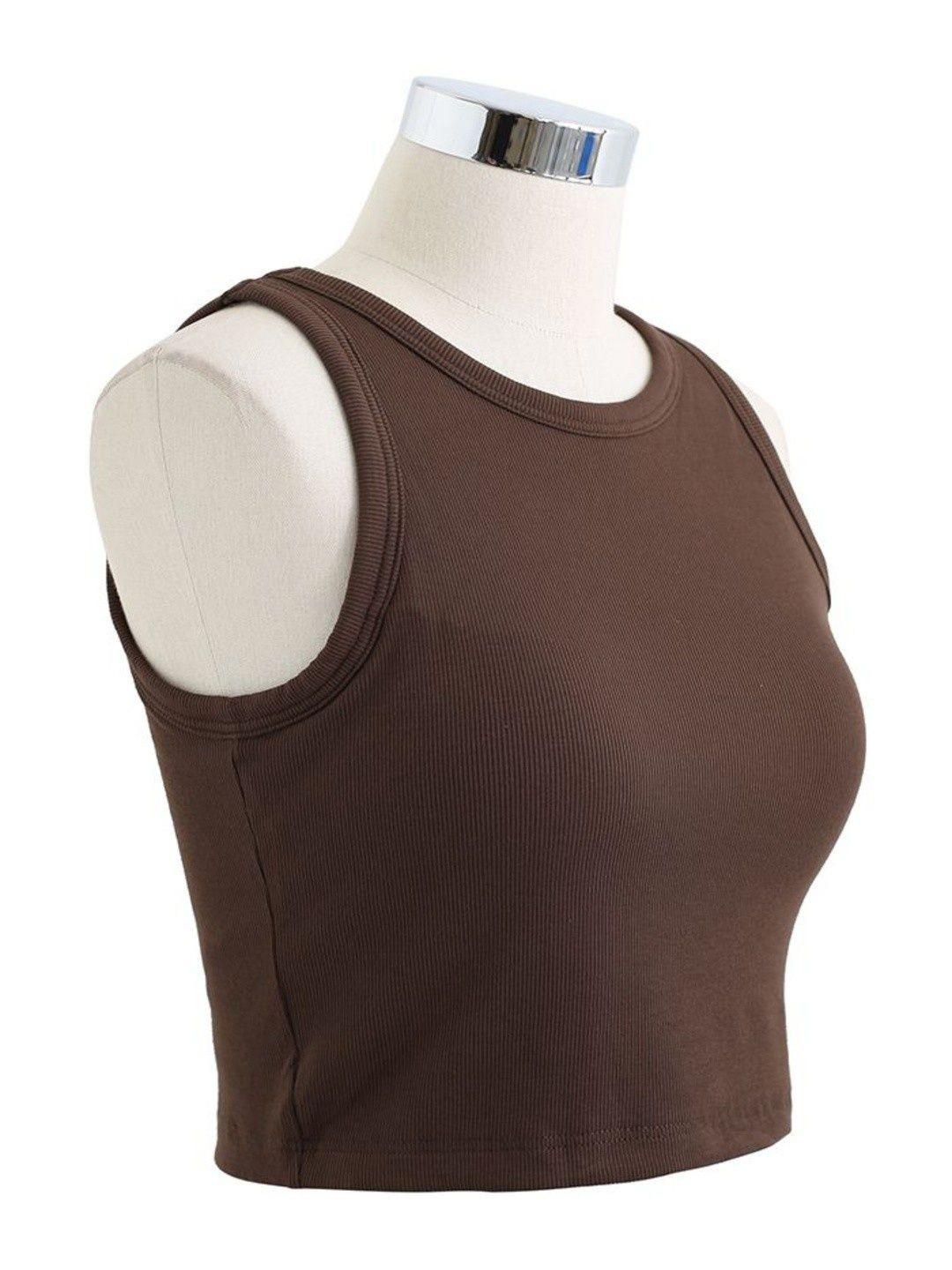 KERI PERRY Lycra Round Neck Sleeveless Fitted Crop Party Tank Top