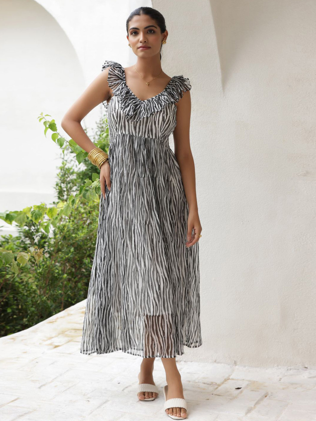 Tasya India Floral Print Chiffon Fit & Flare Midi Dress