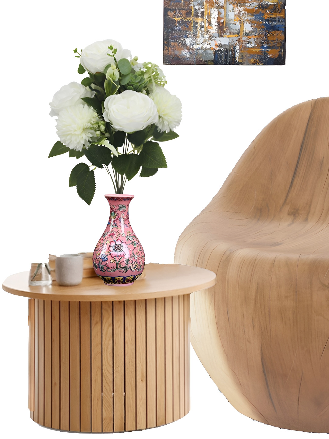 OGI INTERIORS White & Green Rose Chrysanthemum Artificial Flower