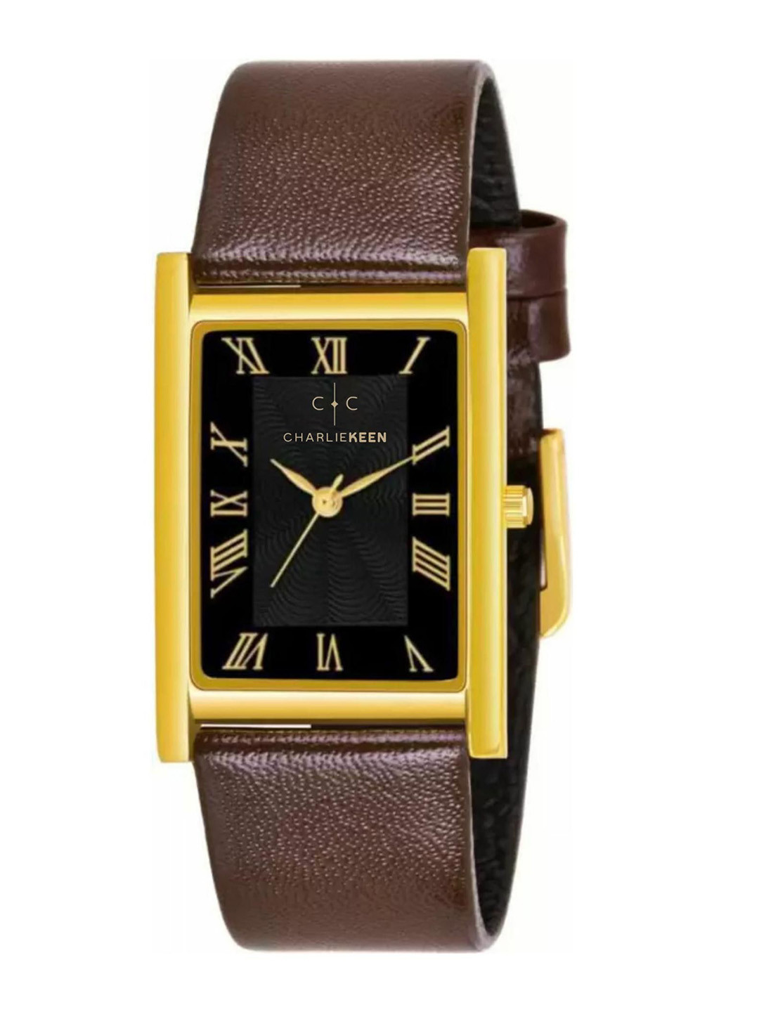 CHARLIEKEEN Men Brass Textured Dial & Reset Time Analogue Watch CC-GSQ214-BLK-GLD