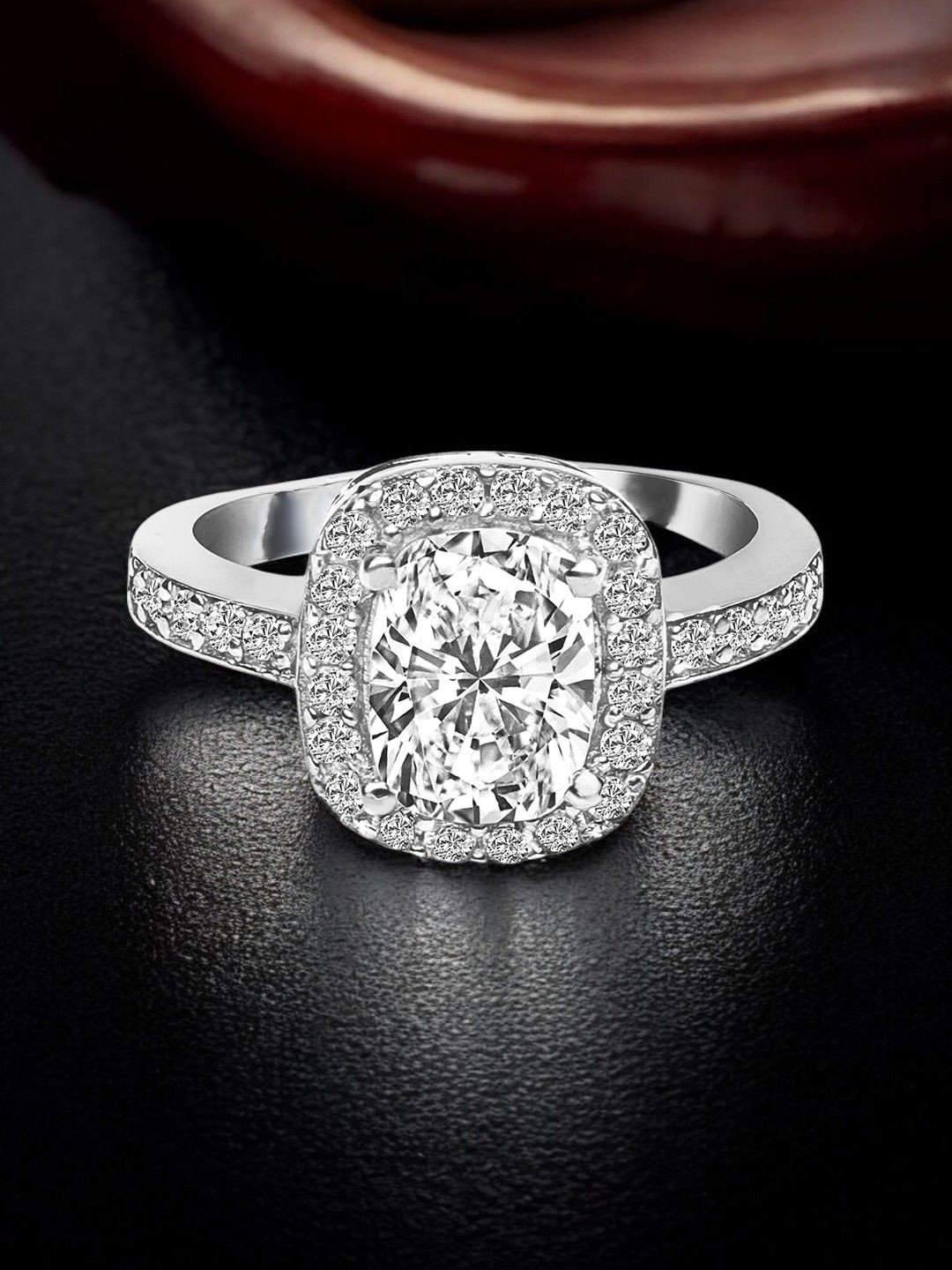 LUCKY JEWELLERY Platinum-Plated Artificial Stones Studded Adjustable Finger Ring