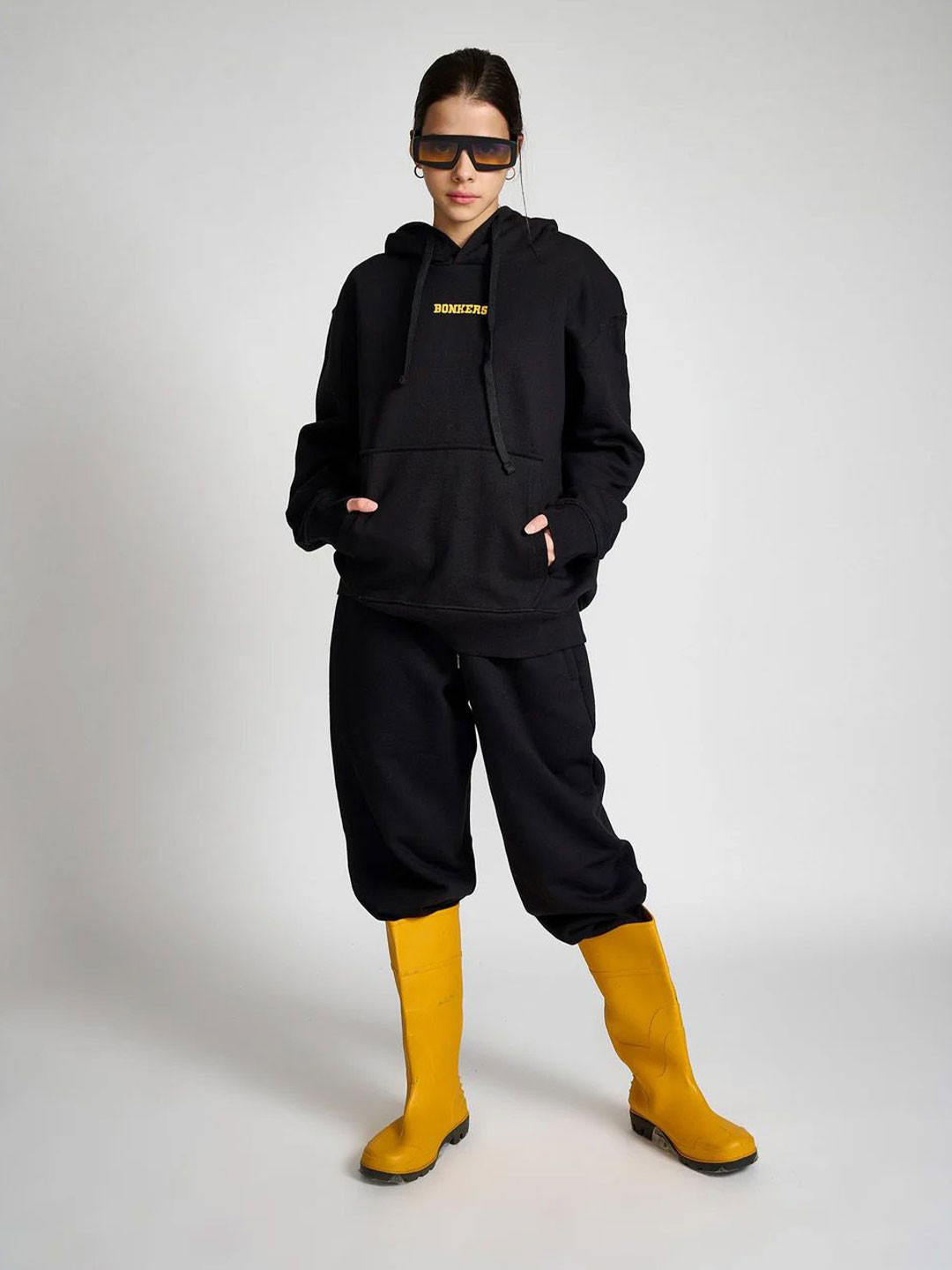 Bonkers Corner Women Black Signature Oversized Heavyweight Hoodie Fleece