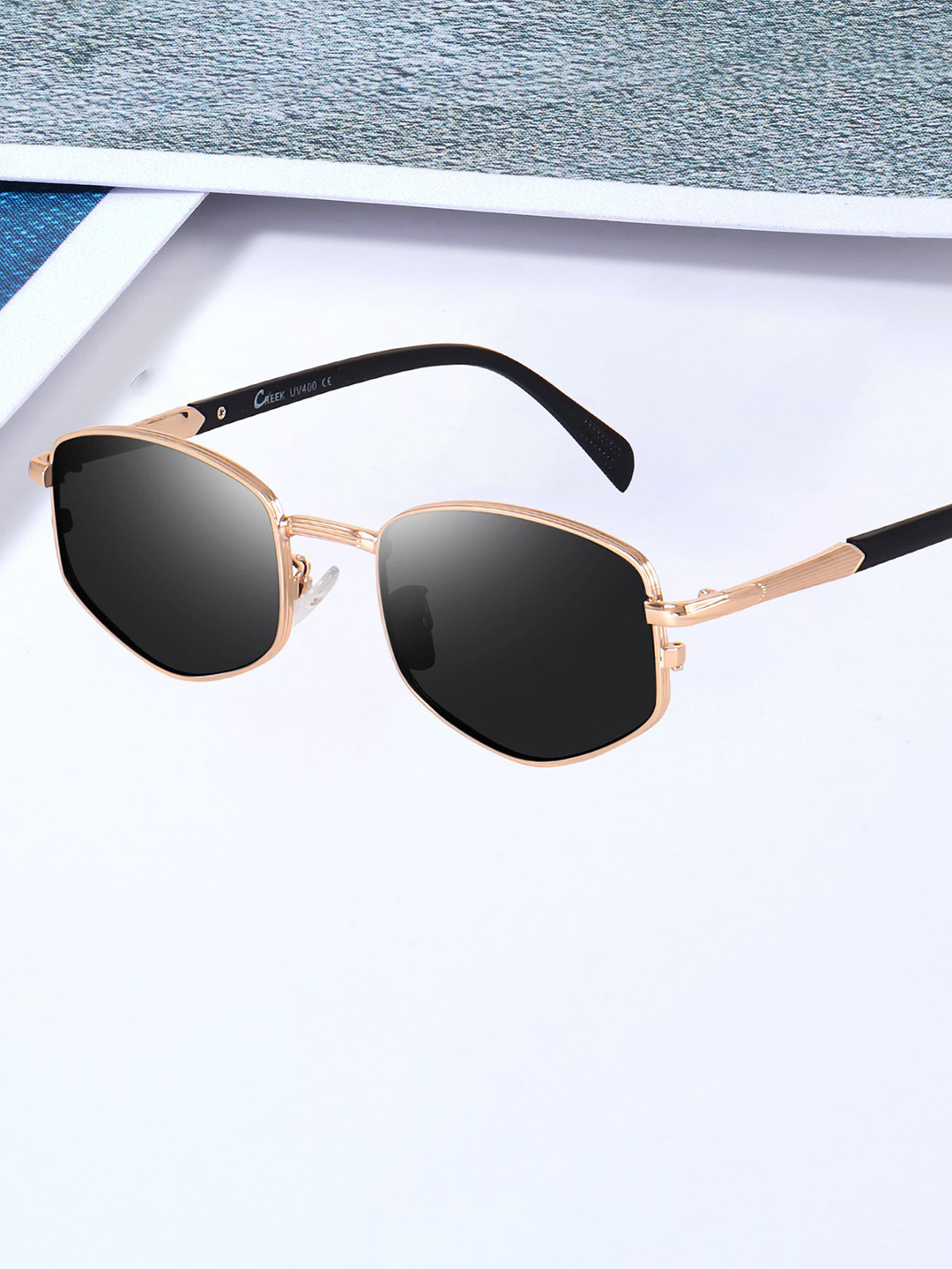 CREEK Men Retro Polygon Sunglasses with UV Protected Lens CRM 272 (GOLD/BLACK)