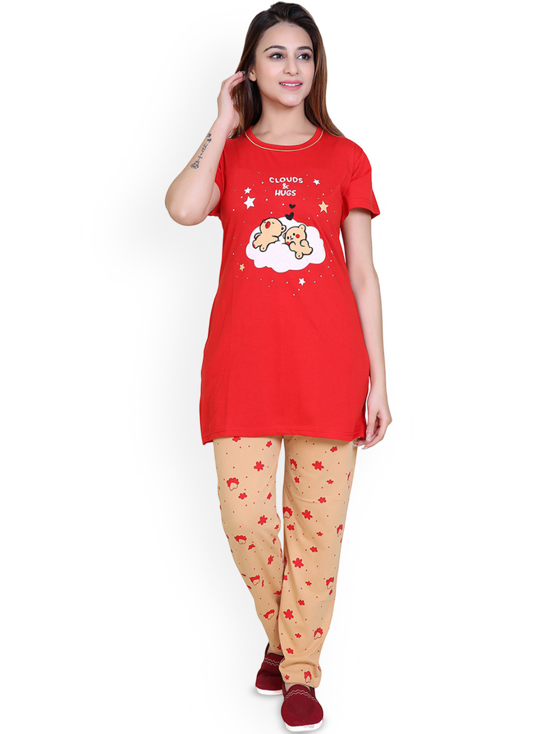 RG BY S.S. Clothing Women Printed Short Sleeves Night suit