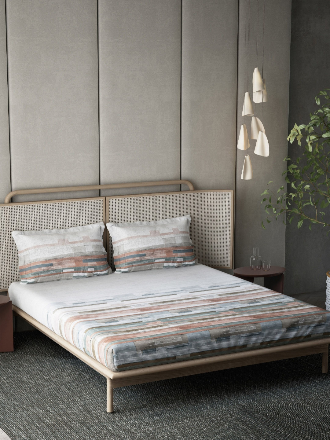 DDecor Esteem Pink Geometric Cotton 210 TC King Fine Bedsheet with 2 Pillow Covers-108 x 108 inches