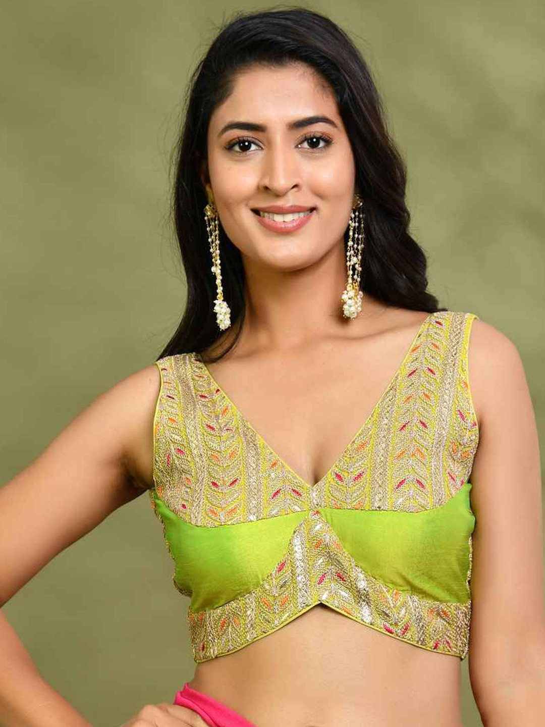 Amodini Designer Studio Embroidered Sleeveless  Padded Saree Blouse