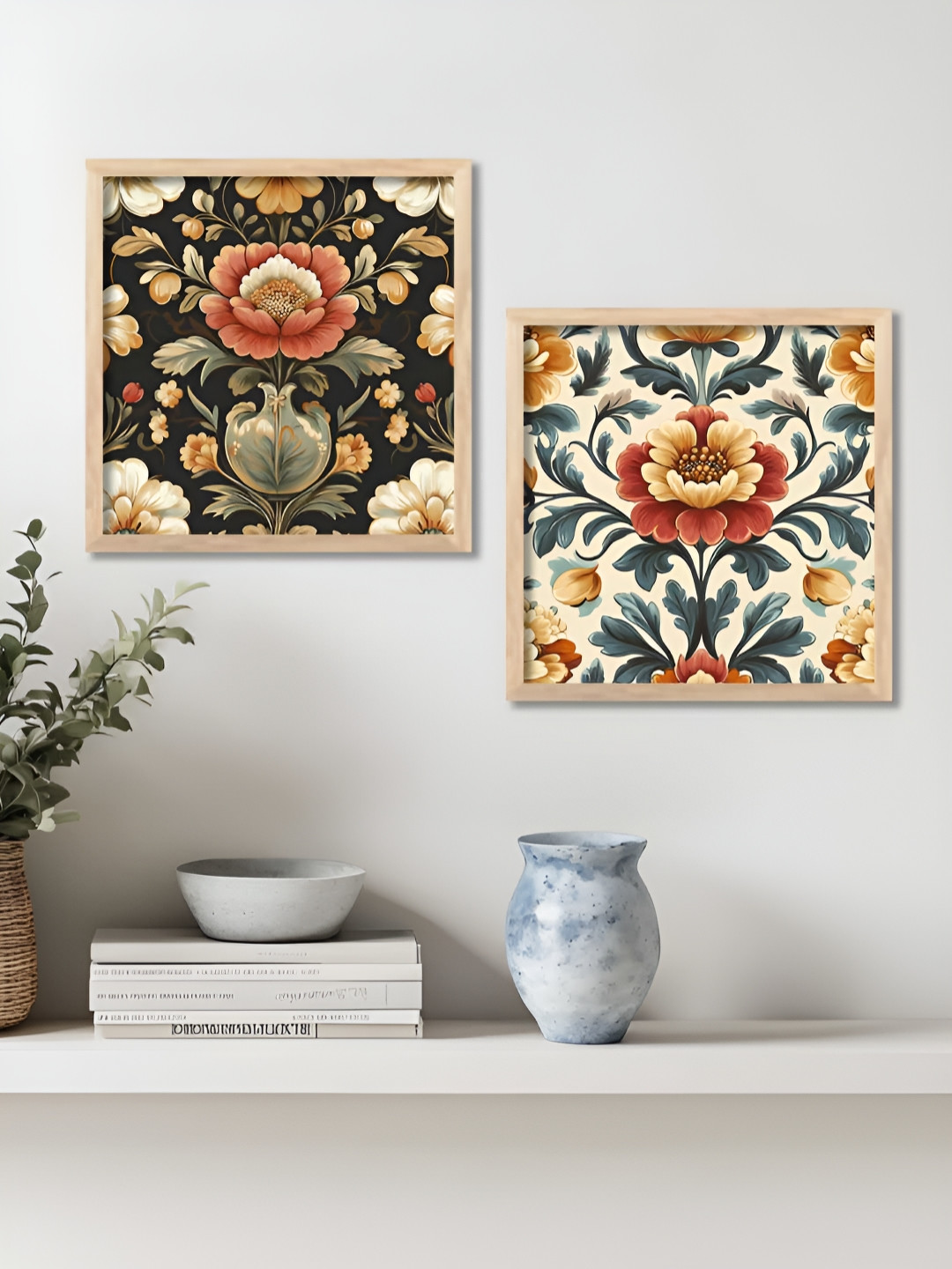 WALLLANE Madhubani Wood 2 Piece Wall Square Paintings Wall Art-8.3 x 8.3In