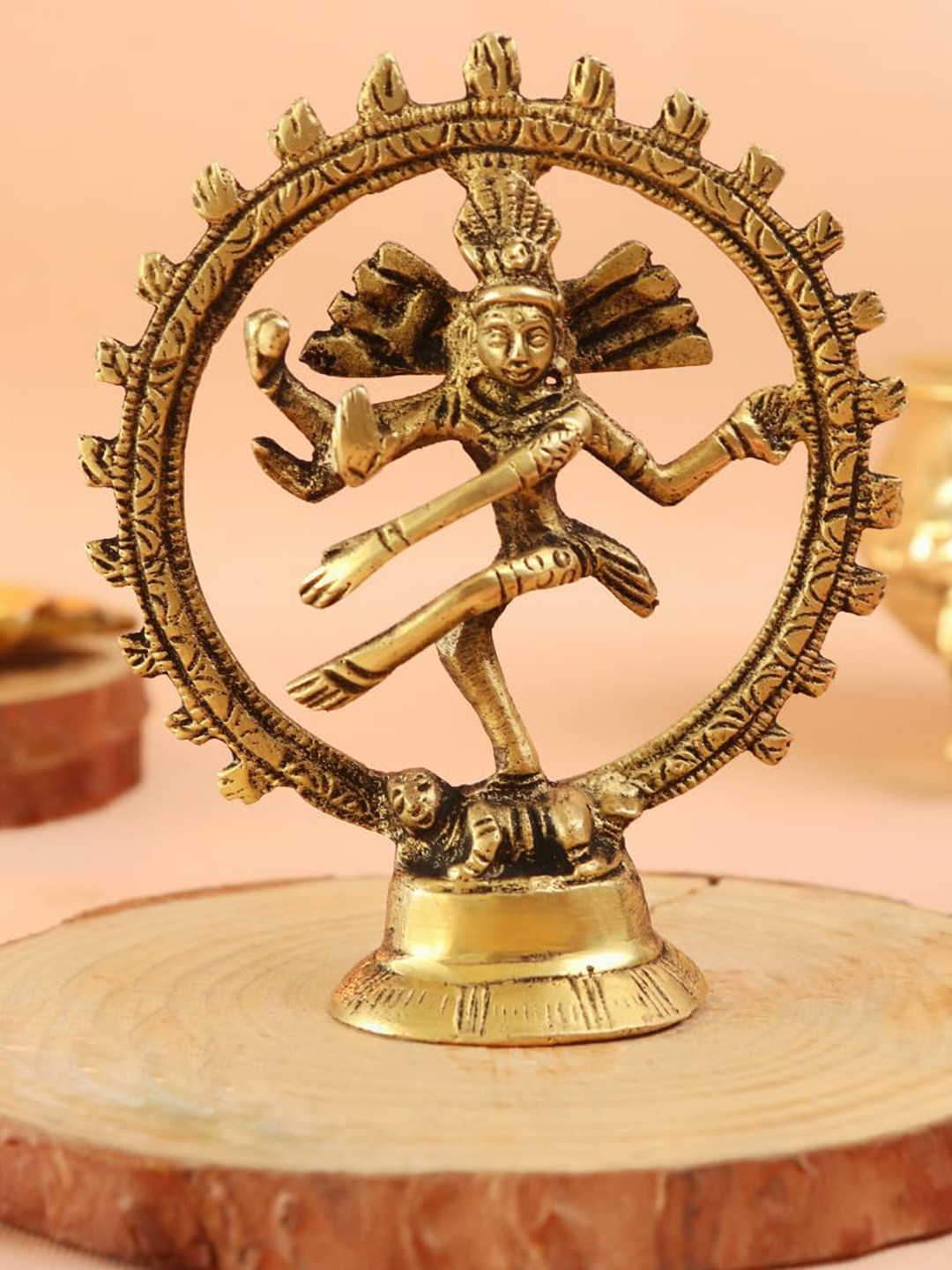 The Spiritual Living Natraj Gold Brass Metallic Prayer Room Medium Showpiece - 4 Inches