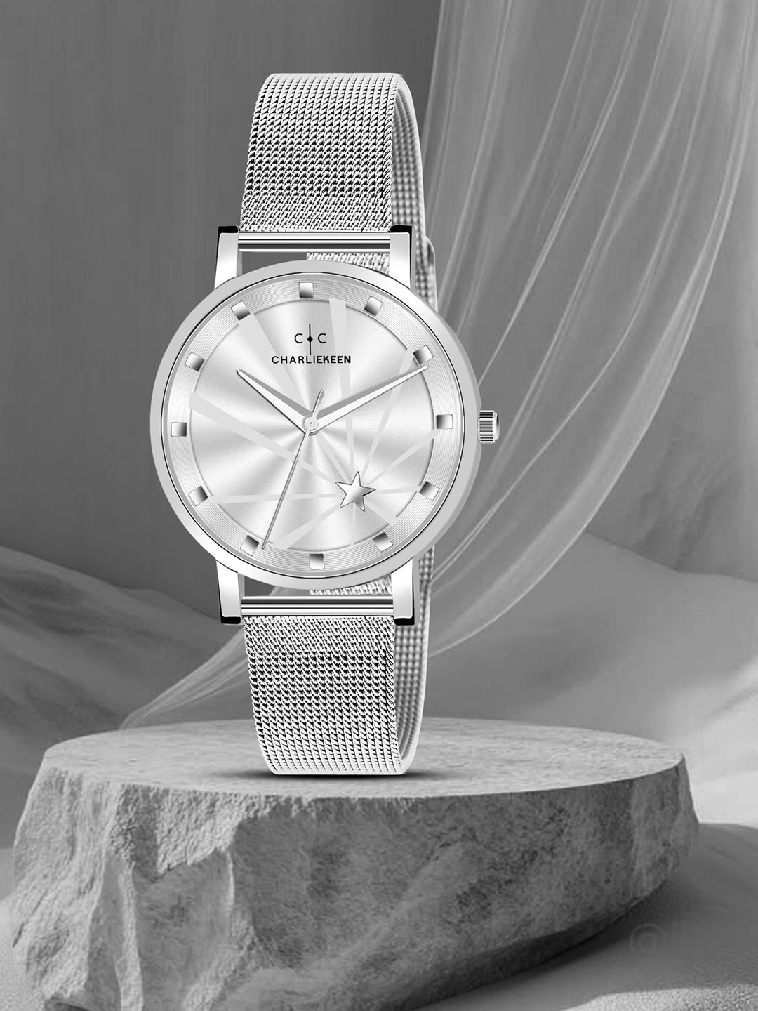 CHARLIEKEEN Women Brass Textured Dial & Reset Time Analogue Watch CC-LR00010-SLV-CH