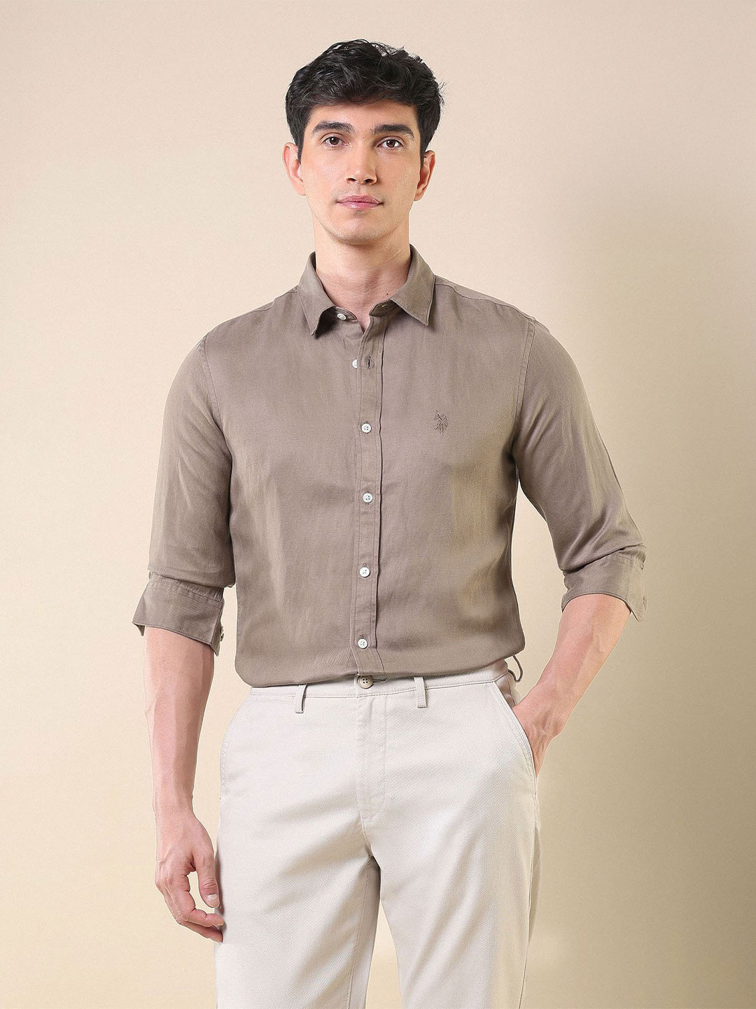 U.S. Polo Assn. X Pacho Men Tailored Fit Spread Collar Solid Casual Shirt