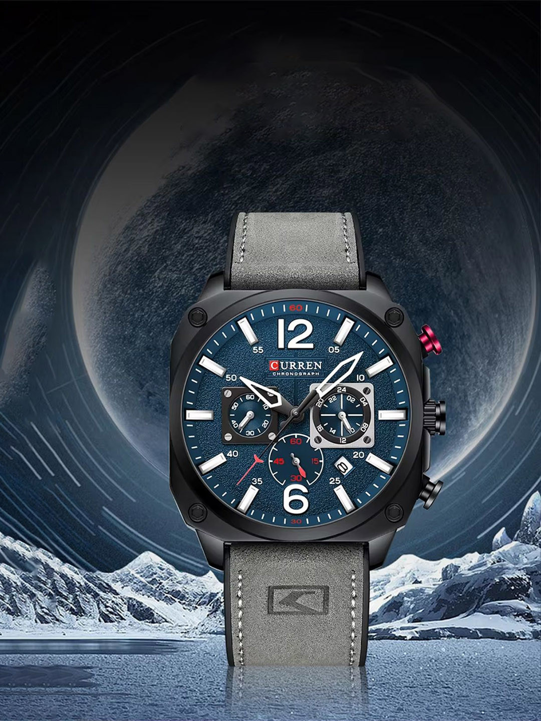 Curren Men Brass Dial & Leather Straps Analogue Watch CR-8398-Blue Grey