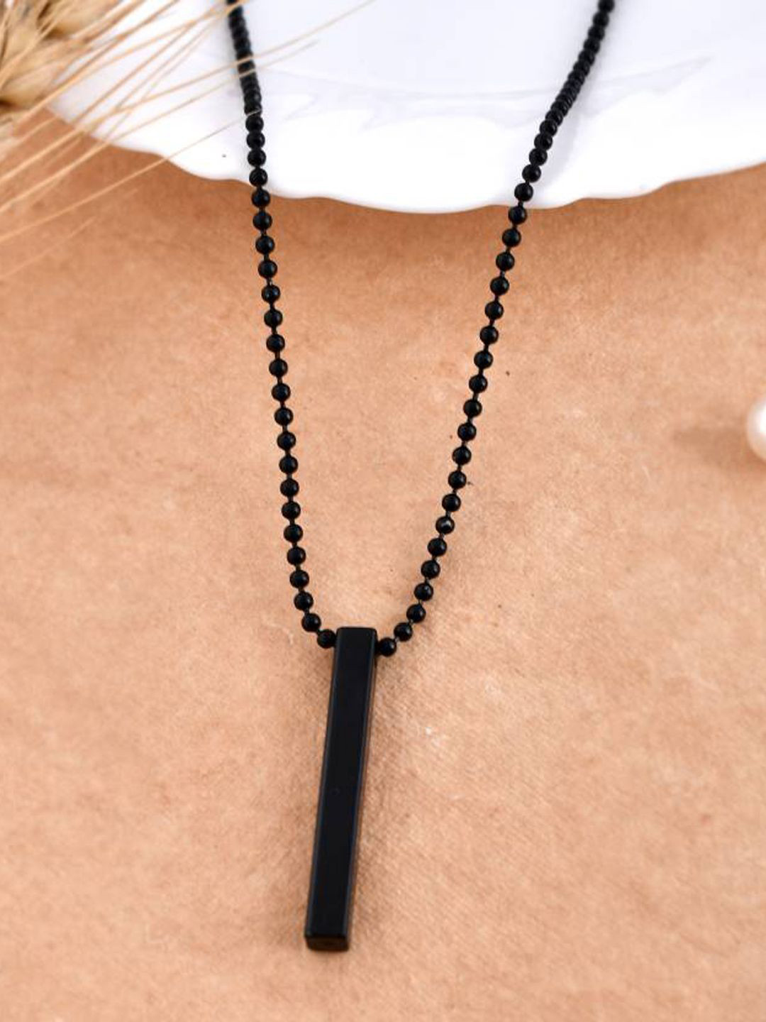 KRENOZ Men Silver-Plated Stainless Steel Bar Locket Pendant With Chain