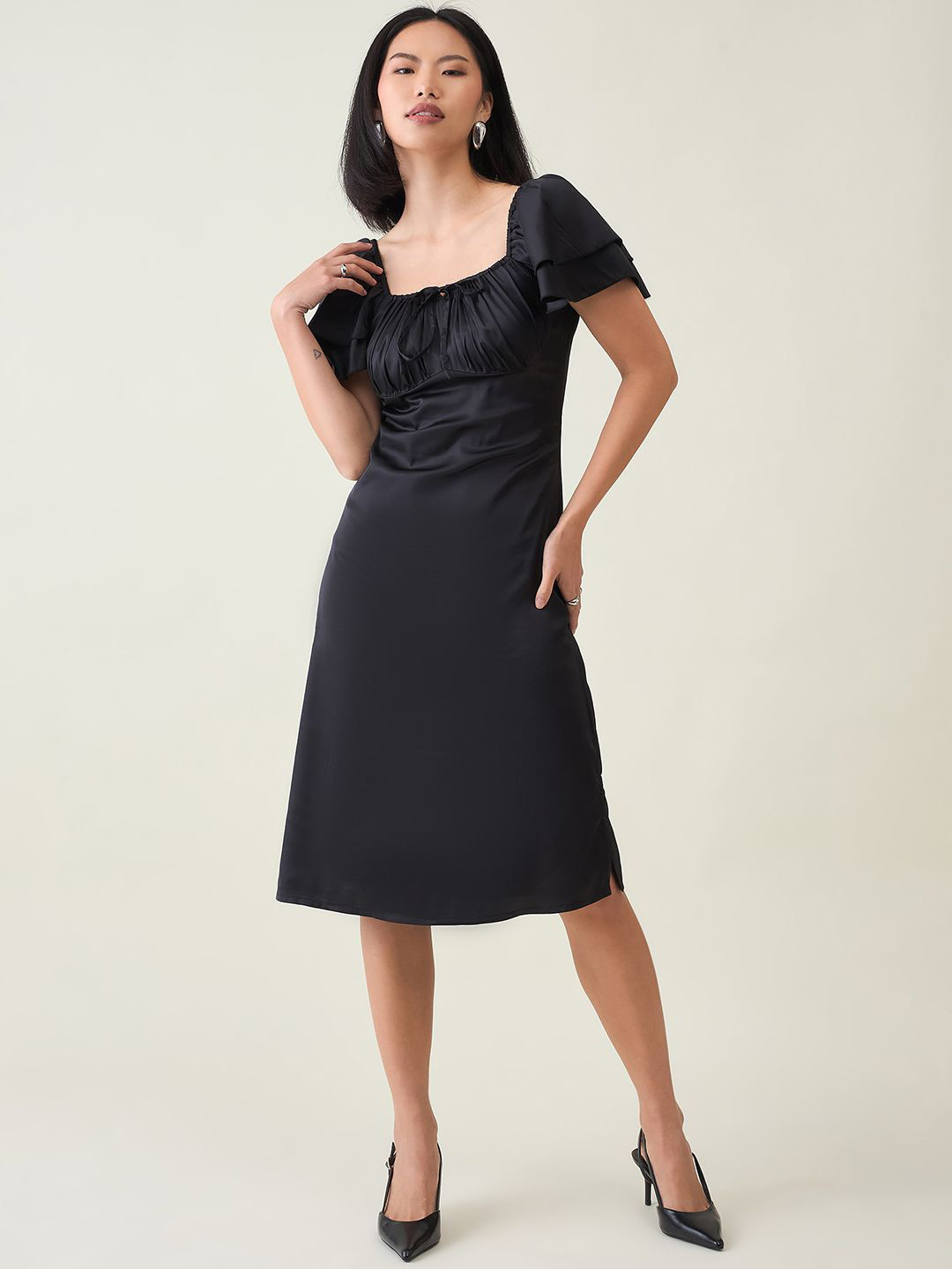 aayu Satin Square Neck A-Line Dress