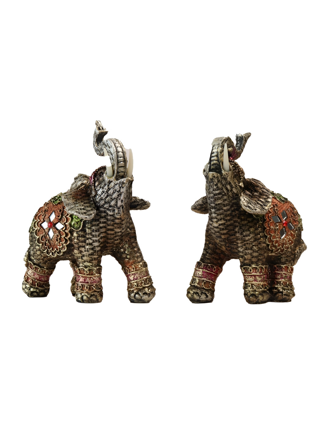 The Spiritual Living Elephant Green Polyresin Glossy Living Room Set of 2 Small Showpieces - 5.5 Inches