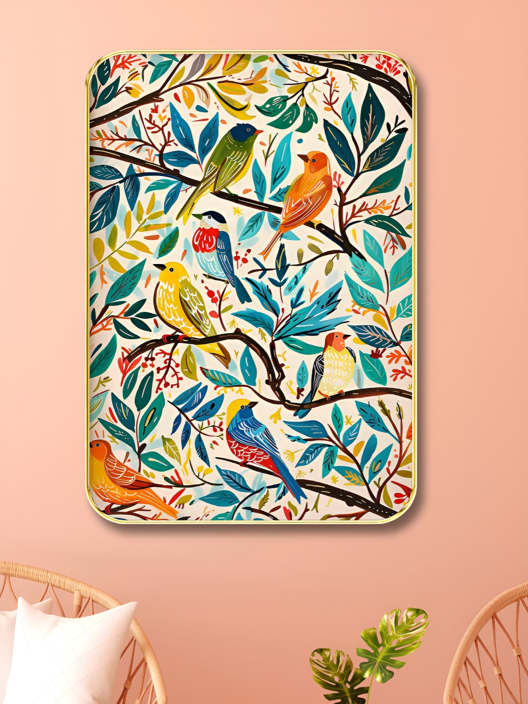 SAF Blue & Green Floral and Botanical Wood Other Wall Art