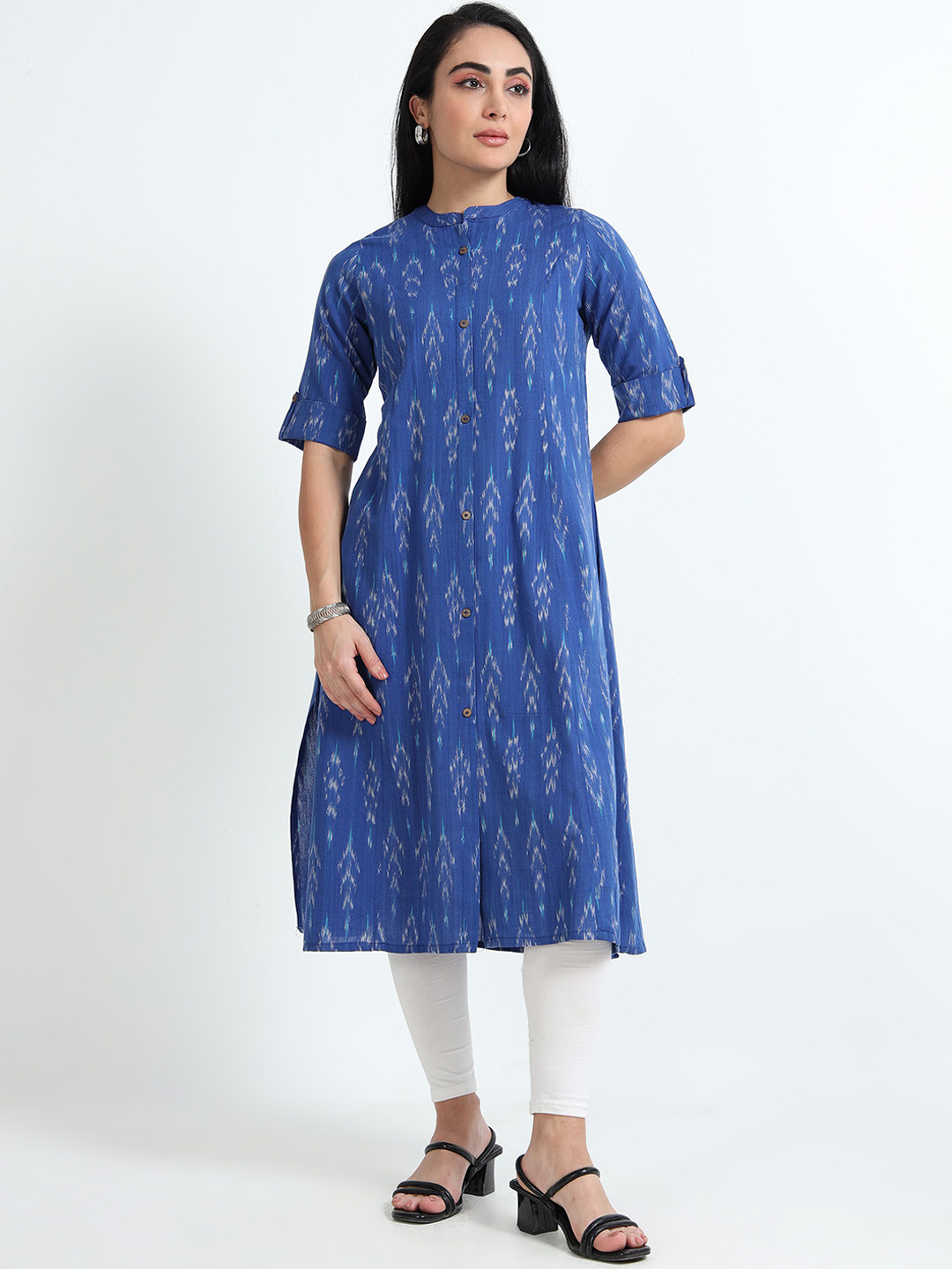 FLAVIDO Geometric Printed Mandarin Collar Cotton A-Line Kurta