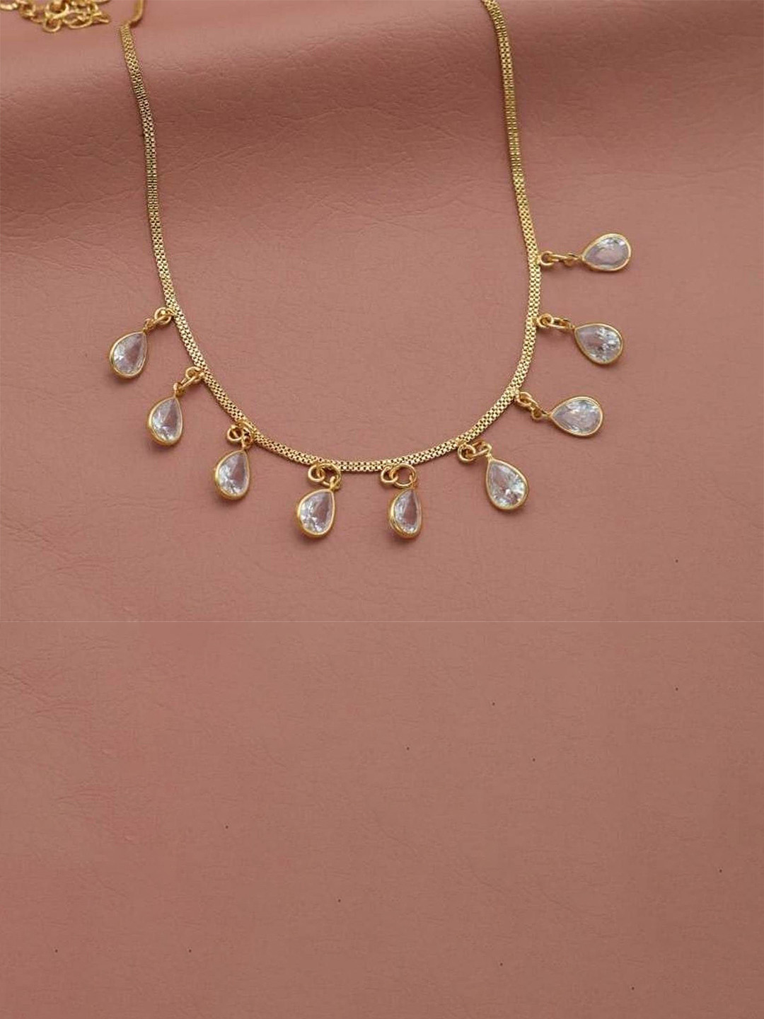 DIMIKI Gold-Plated Crystals Stone Studded Anti Tarnish Minimal Necklace
