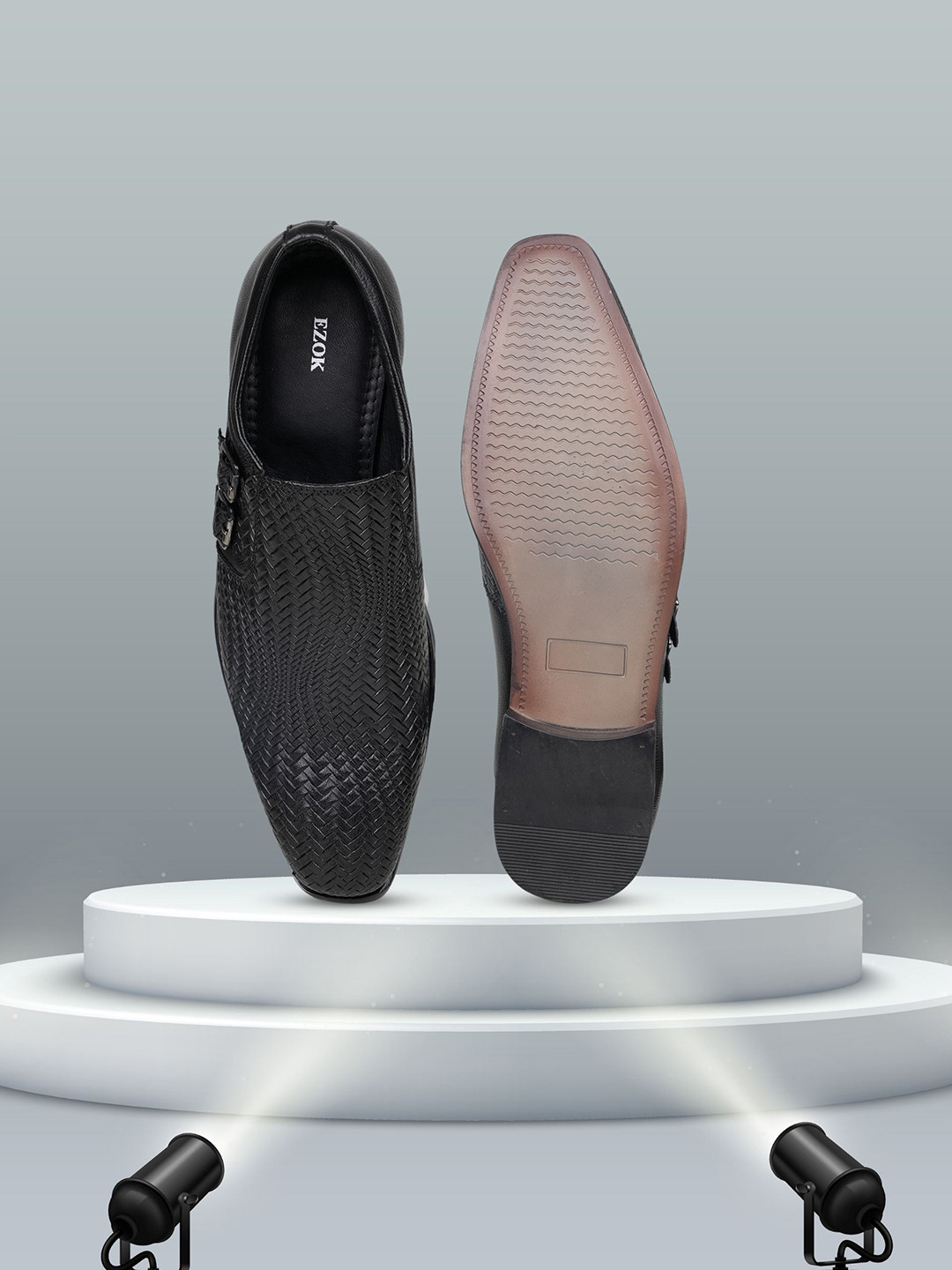 EZOK Men Woven Design Leather Slip-On Sneakers With Buckle