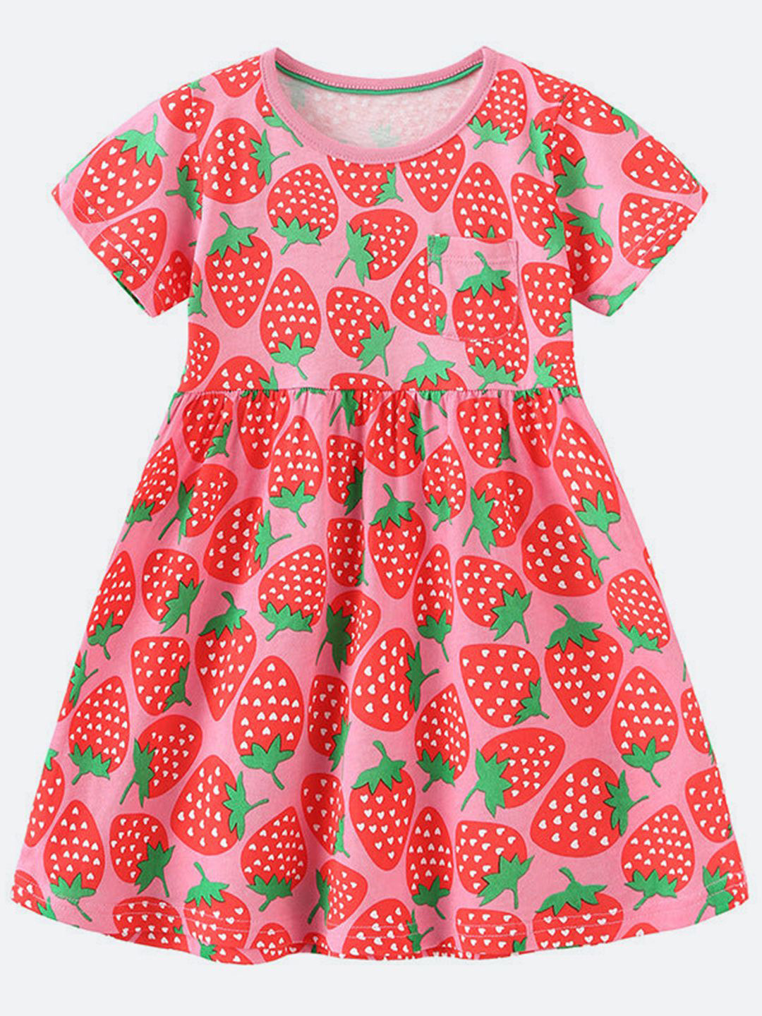 Oh Rare Girl Strawberry Print Splicing Princess Fit & Flare Dress