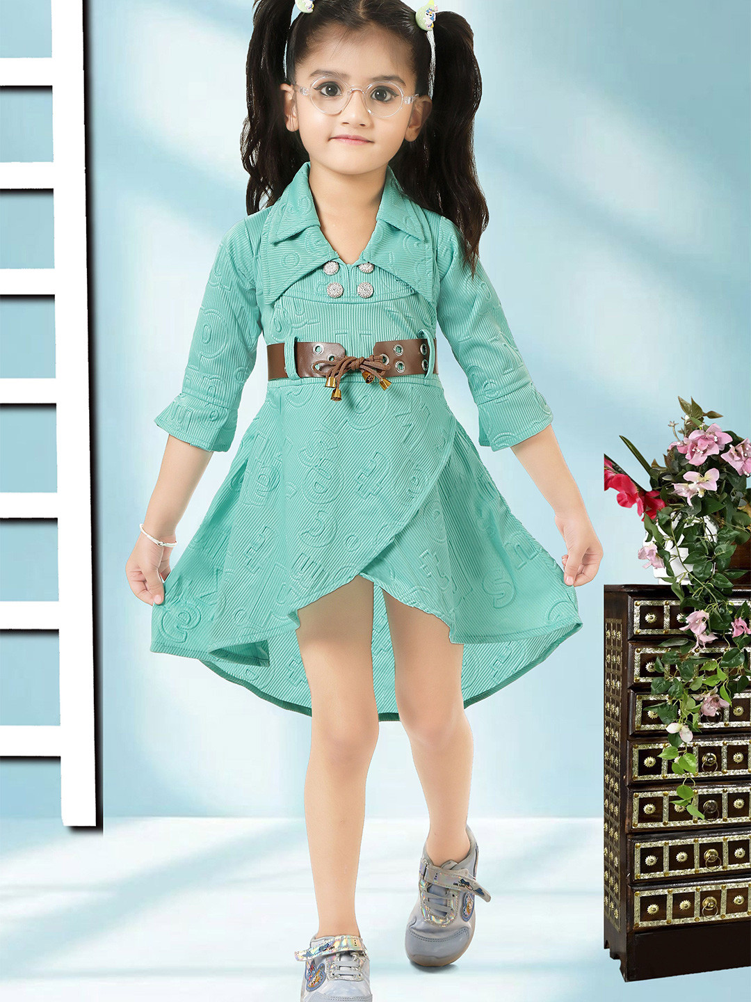Miss & Chief Girls Self Design  Fit & Flare Dress