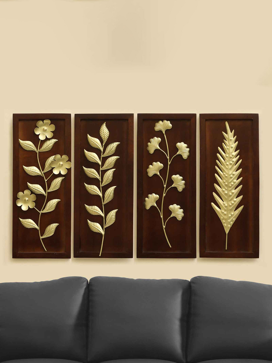 vedas Evan Austin Harper Leaf, W-Oliver Metal Floral Glossy Hall 4Pcs Wall Hangings-20.1In