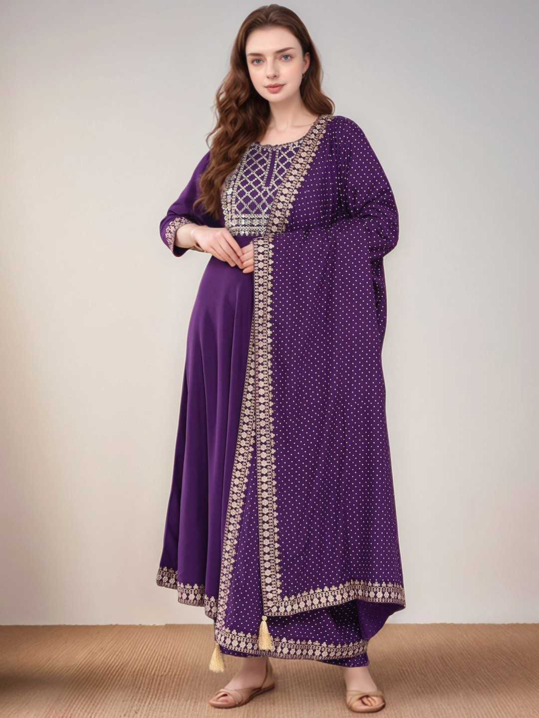 Black Teetar Embroidered Sequinned Kurta with Trousers & Dupatta