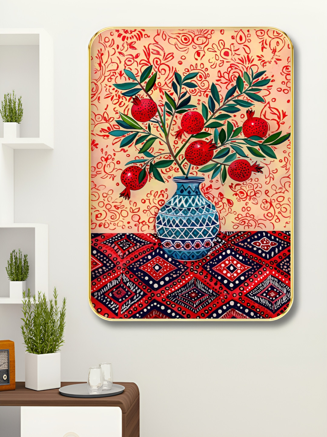 SAF Pink & Red Flower Pot Wooden Wall Art