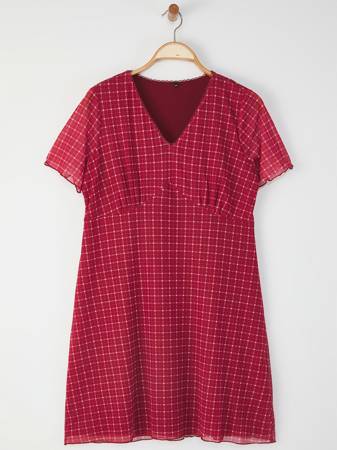 Trendyol Women Checked Flared Sleeve A-Line Dress