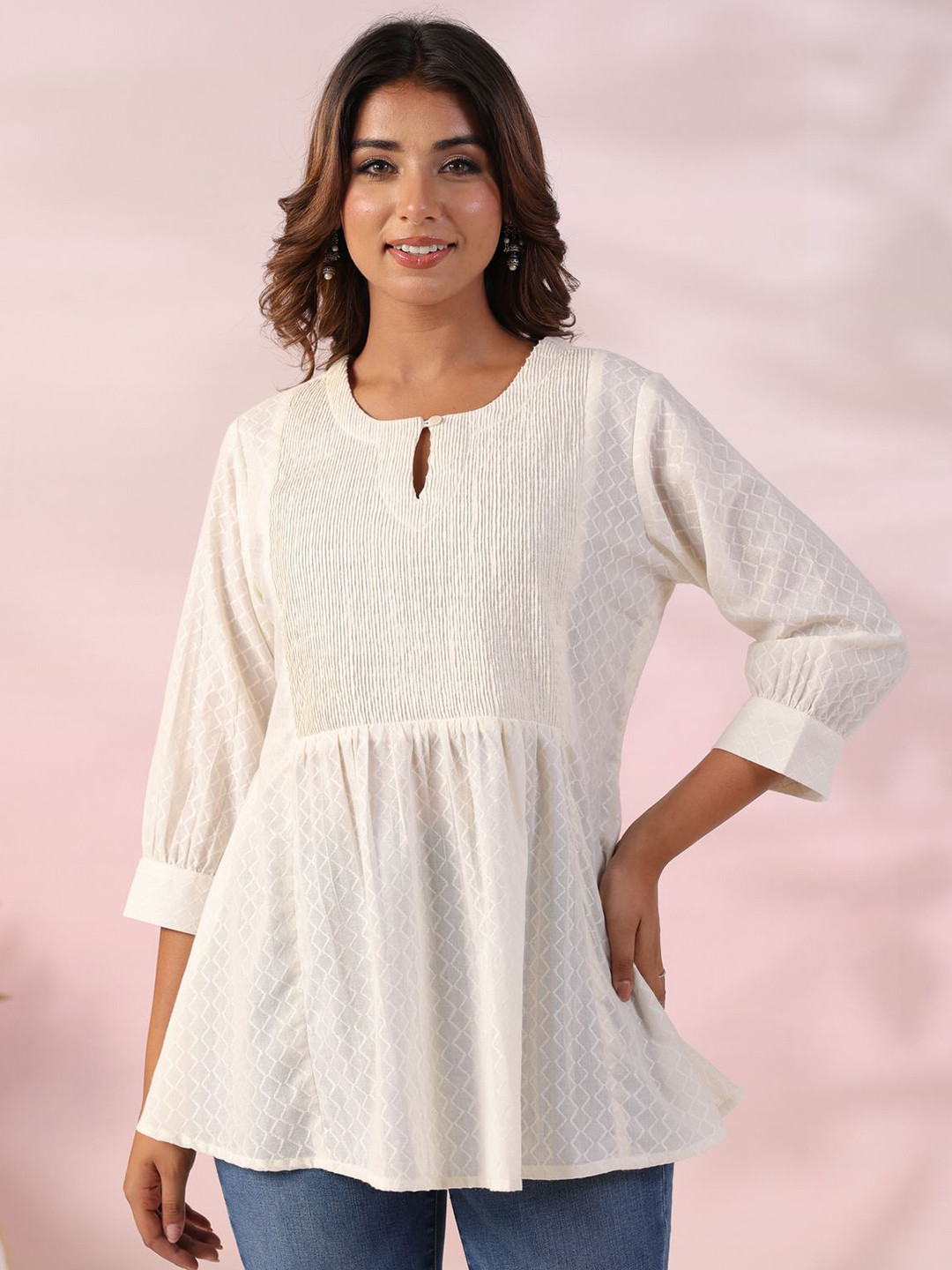 JISORA Women's Cream  Pure Cotton Top