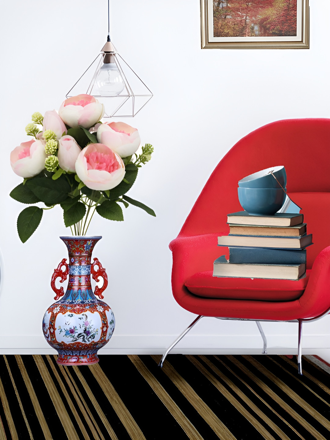 OGI INTERIORS Pink & Green Peony Artificial Flower