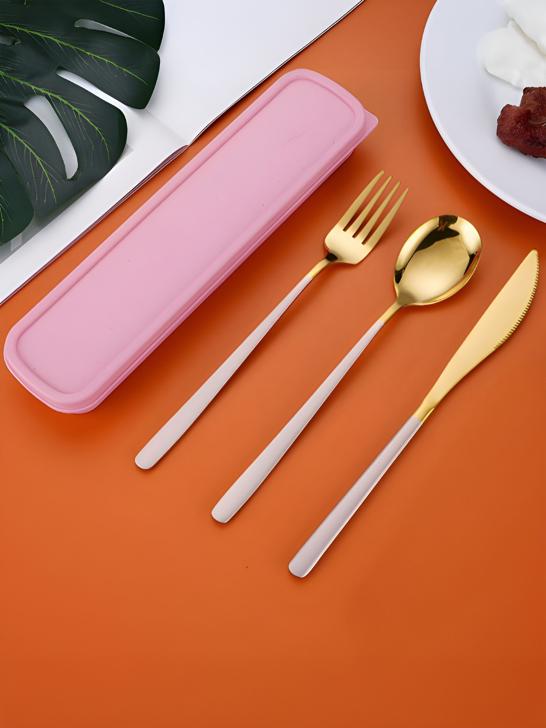 BonZeaL Portable 3 Pieces Gold-Toned Stainless Steel Cutlery Set With Box