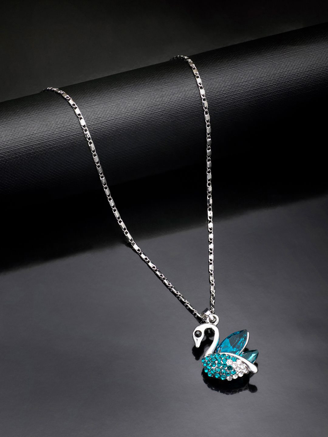 Peora Silver-Plated Crystal Stone-Studded Pendants With Red Rose