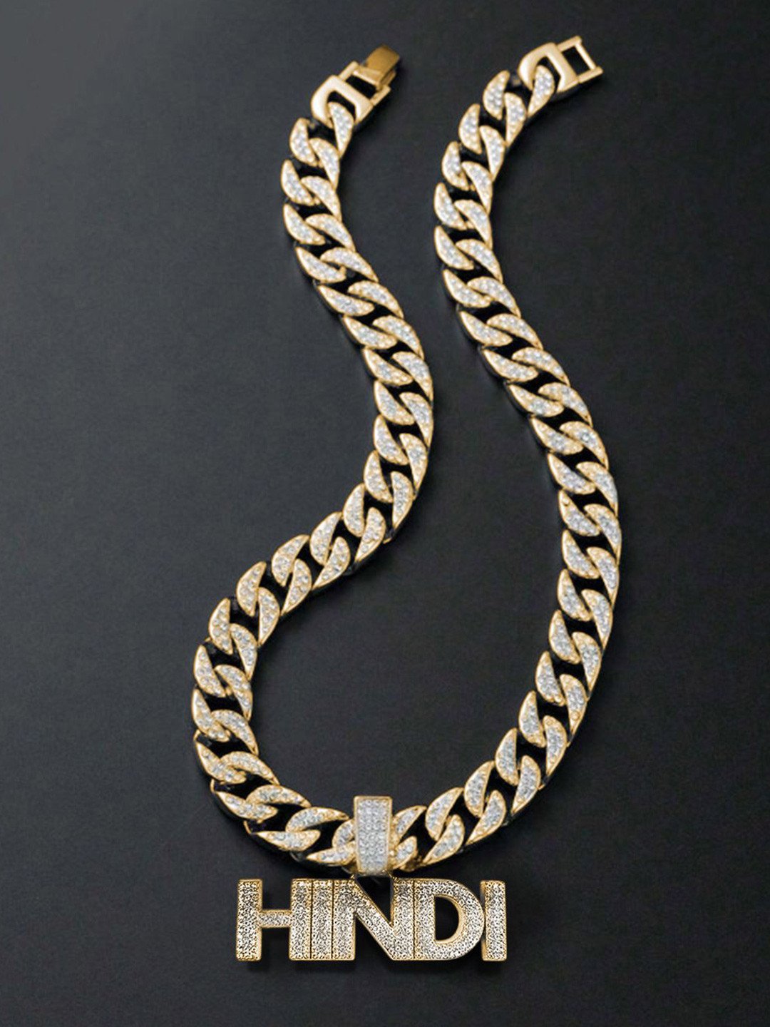 VAGHBHATT Men Stainless Steel Gold-Plated Mc Stane Hindi Pendant With Chain