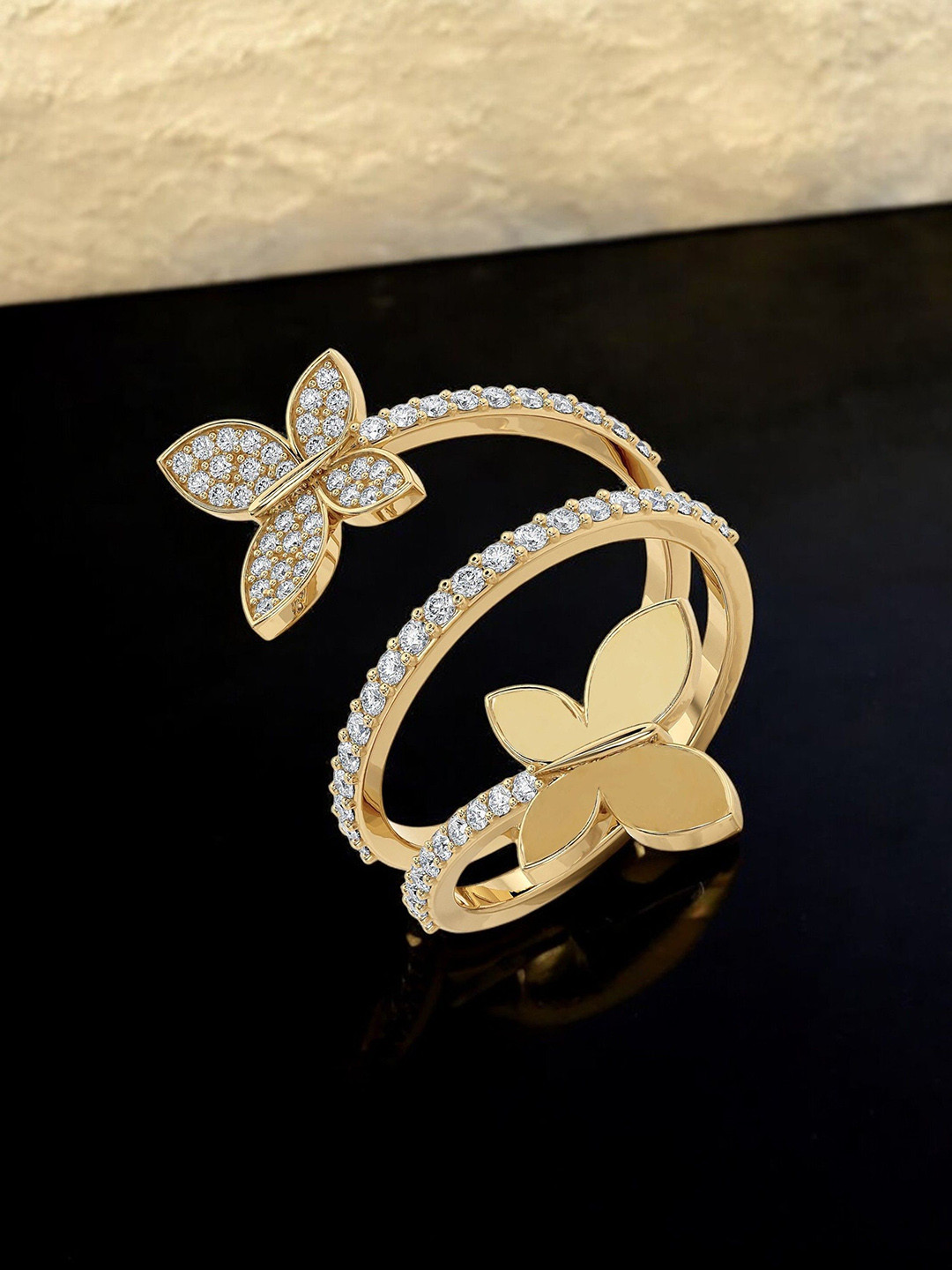 LUCKY JEWELLERY 18K Gold-Plated Artificial Stones Studded Adjustable Stackable Ring