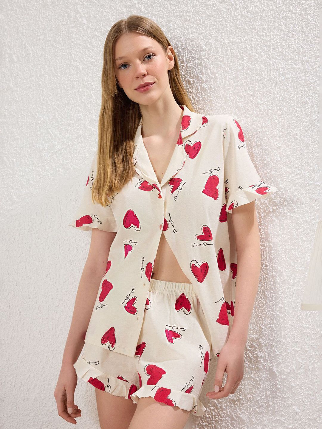 Trendyol Women Heart Print Night suit