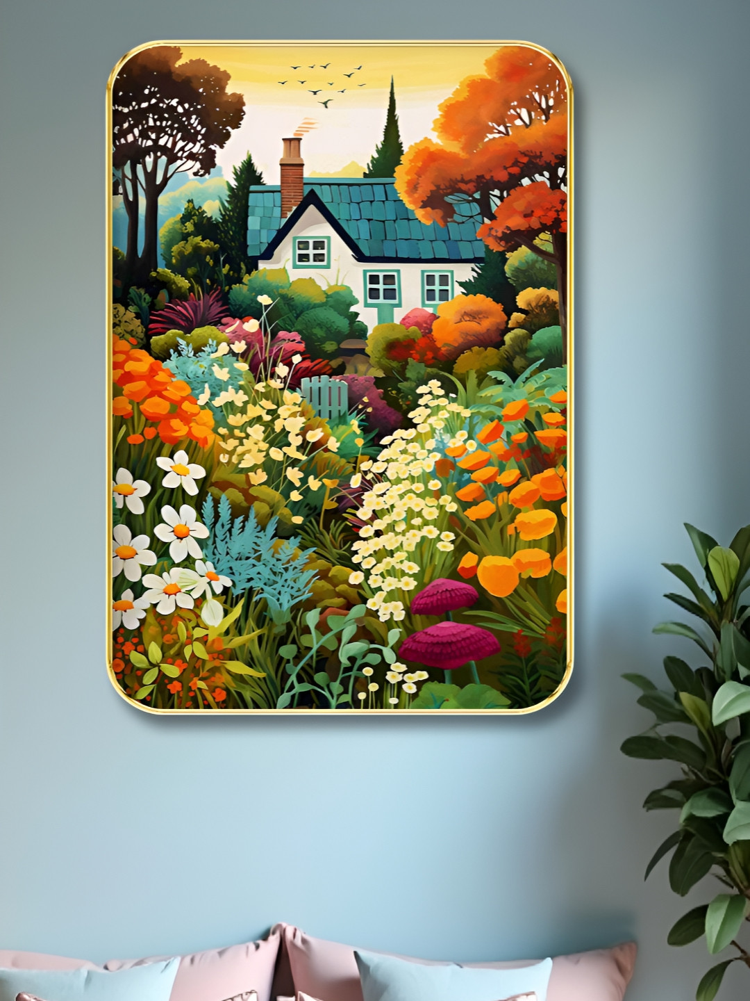 SAF Green Wood Wall Living Room Rectangle Potrait Paintings Wall Art -60.96 x 45.72In