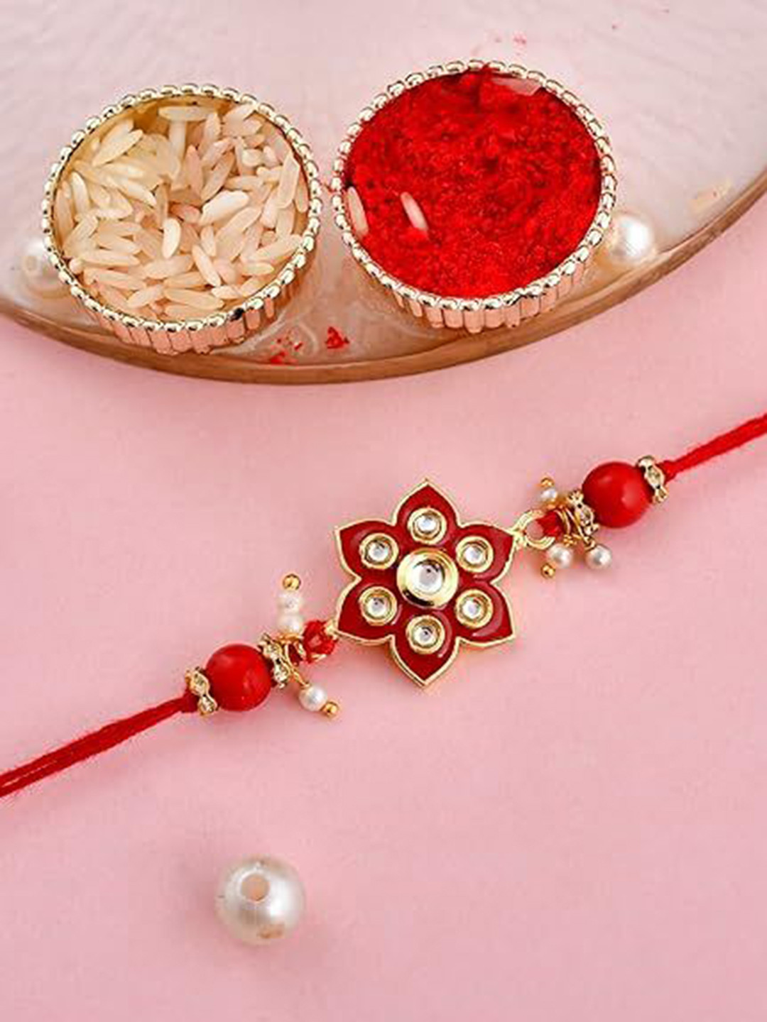 Ascension Brother Studed & Beaded Rakhi With Fridge Magnet & Roli Tilak Gift Set