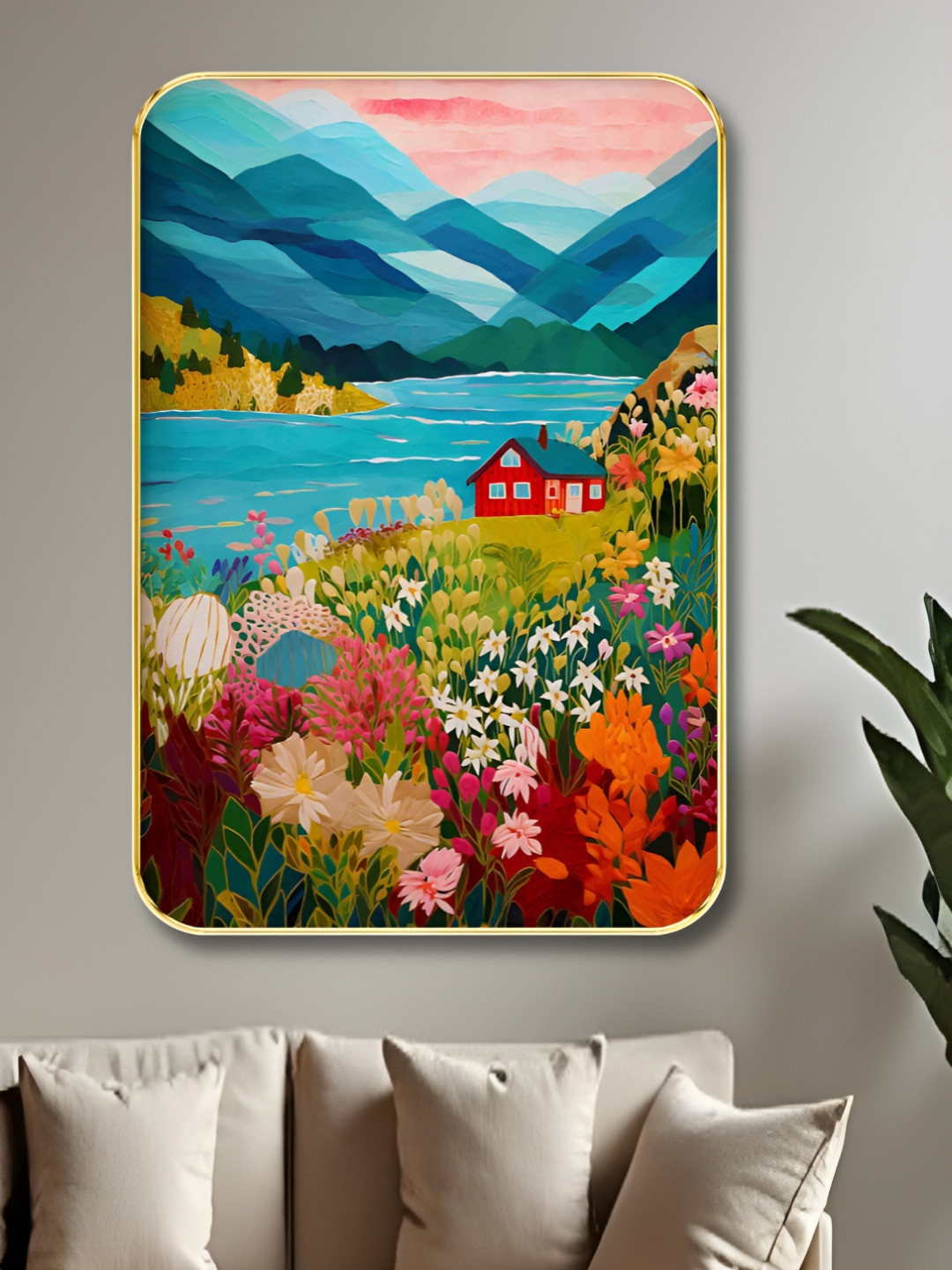 SAF River & Mountains Wood Wall Rectangle Paintings Wall Art - 24 x 18 In