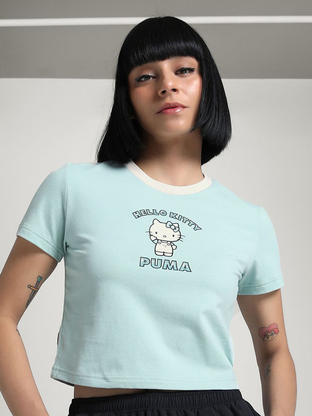 Puma X Hello Kitty And Friends Women Graphic Slim Fit Crop Tee