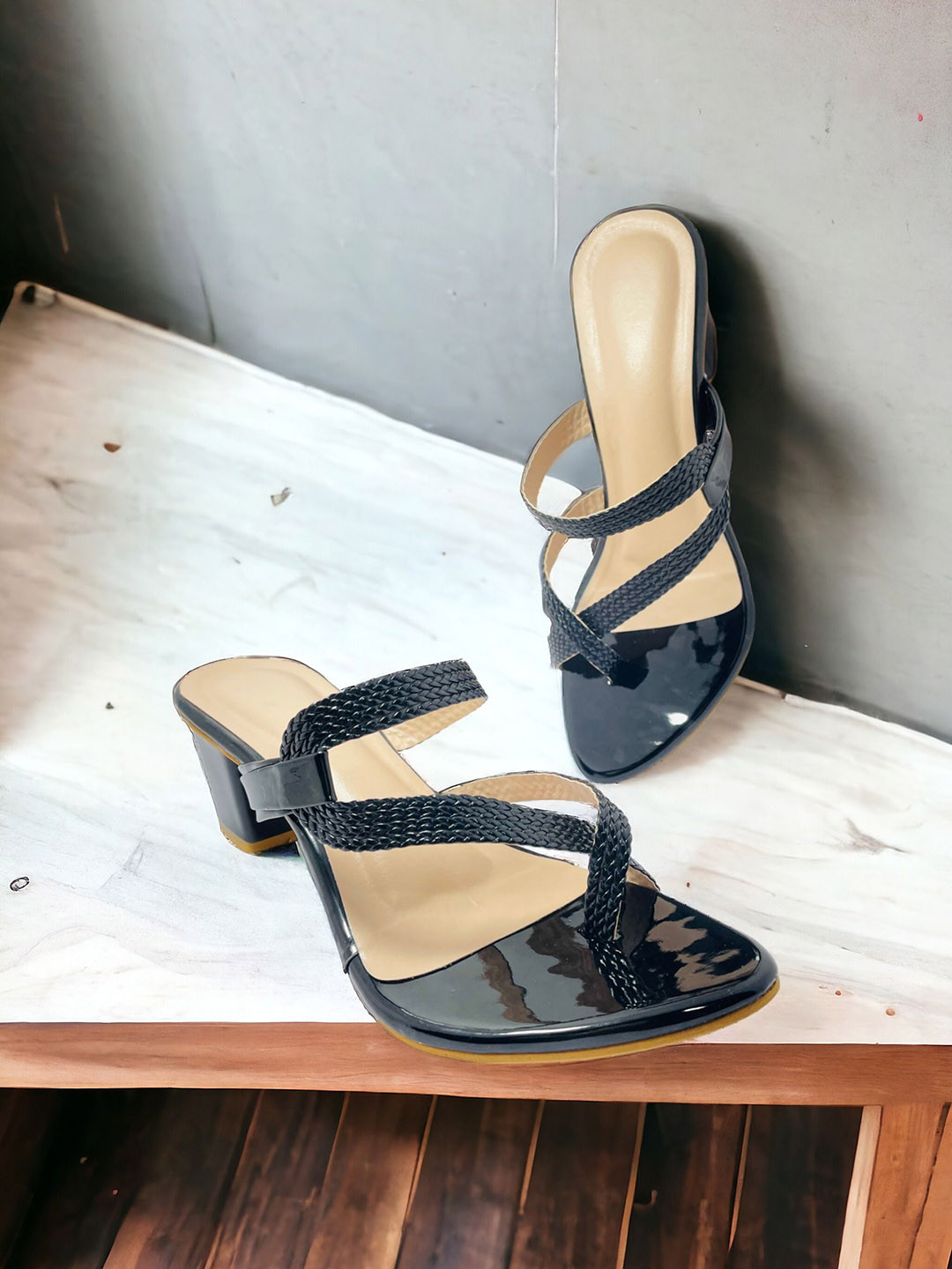 FABBMATE Pack Of 2 Textured  Party High-Top Open Toe Block Sandals