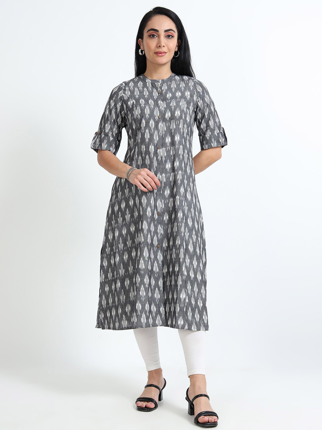 FLAVIDO Geometric Printed Mandarin Collar Cotton A-Line Kurta