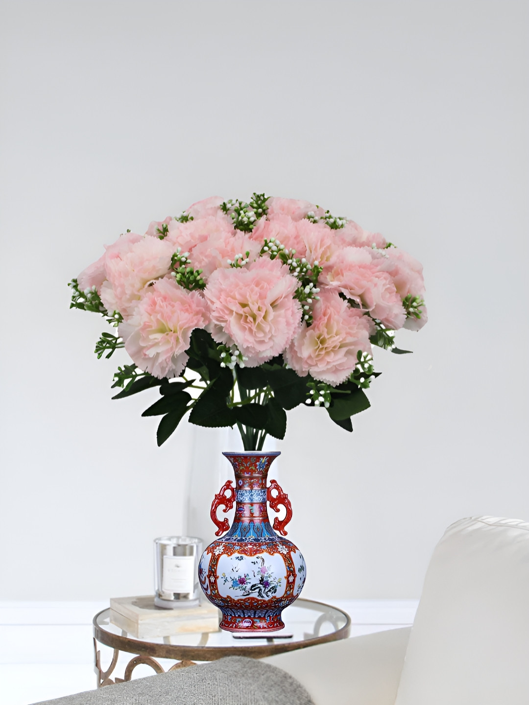 OGI INTERIORS Pink & Green Carnation Artificial Flower