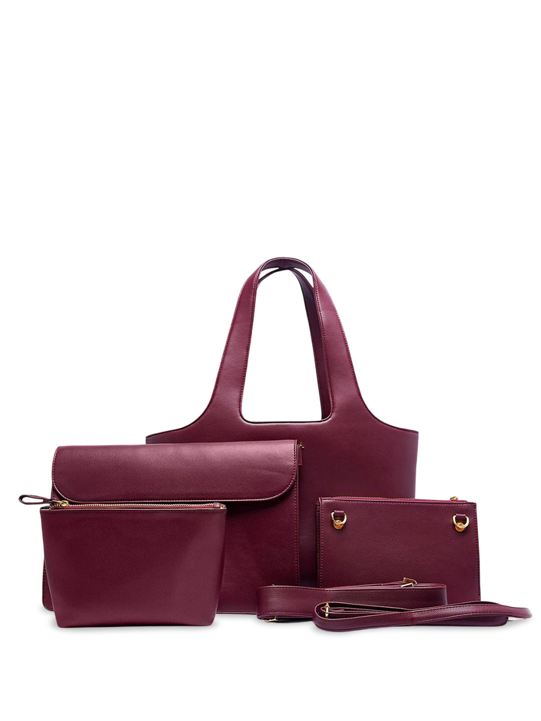 SWASHAA Women Solid Structured Leather Tote Bag With Pouch